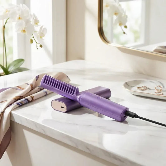 Cordless Mini Hair Straightener Comb – Rechargeable, Portable, 3 Heat Settings (200°C)