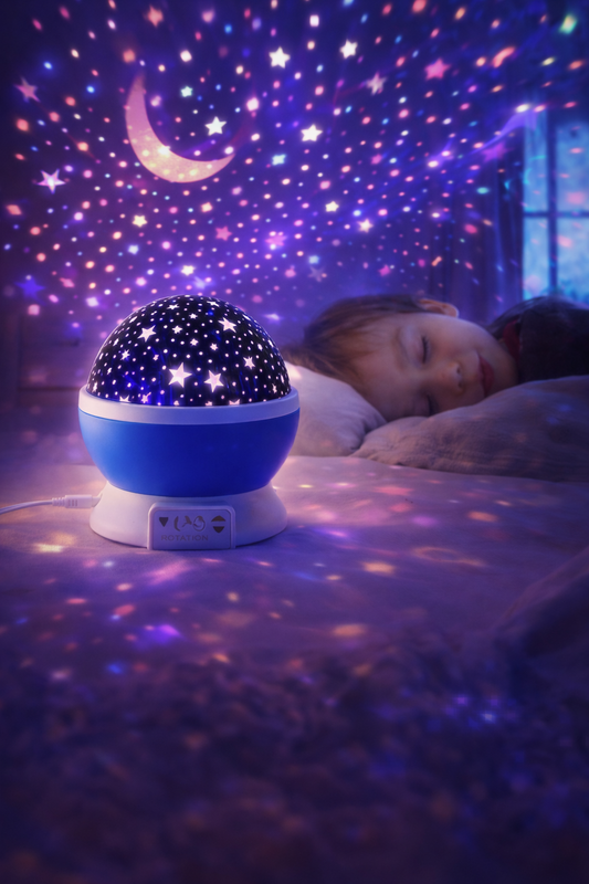 Star Moon Galaxy Night Light Projector – 360° Rotating LED Lamp with Multicolor Night Mode (USB Powered)