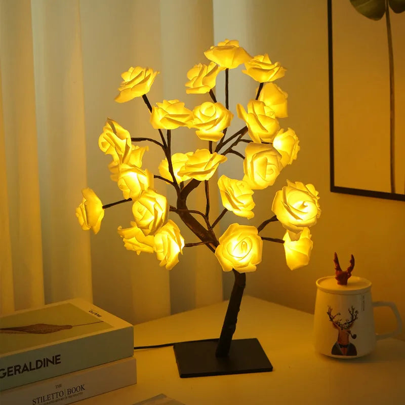 Big LED Rose Tree Lights USB Plug Table Lamp Fairy Flower Night Light for Home Party Christmas Wedding Bedroom Decoration Gift