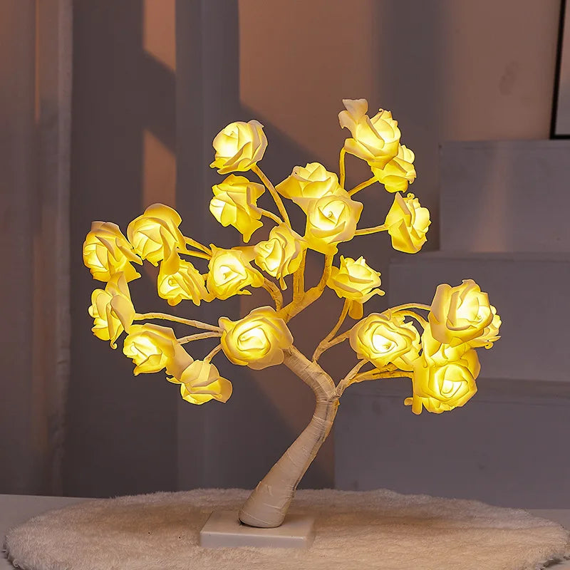 Big LED Rose Tree Lights USB Plug Table Lamp Fairy Flower Night Light for Home Party Christmas Wedding Bedroom Decoration Gift